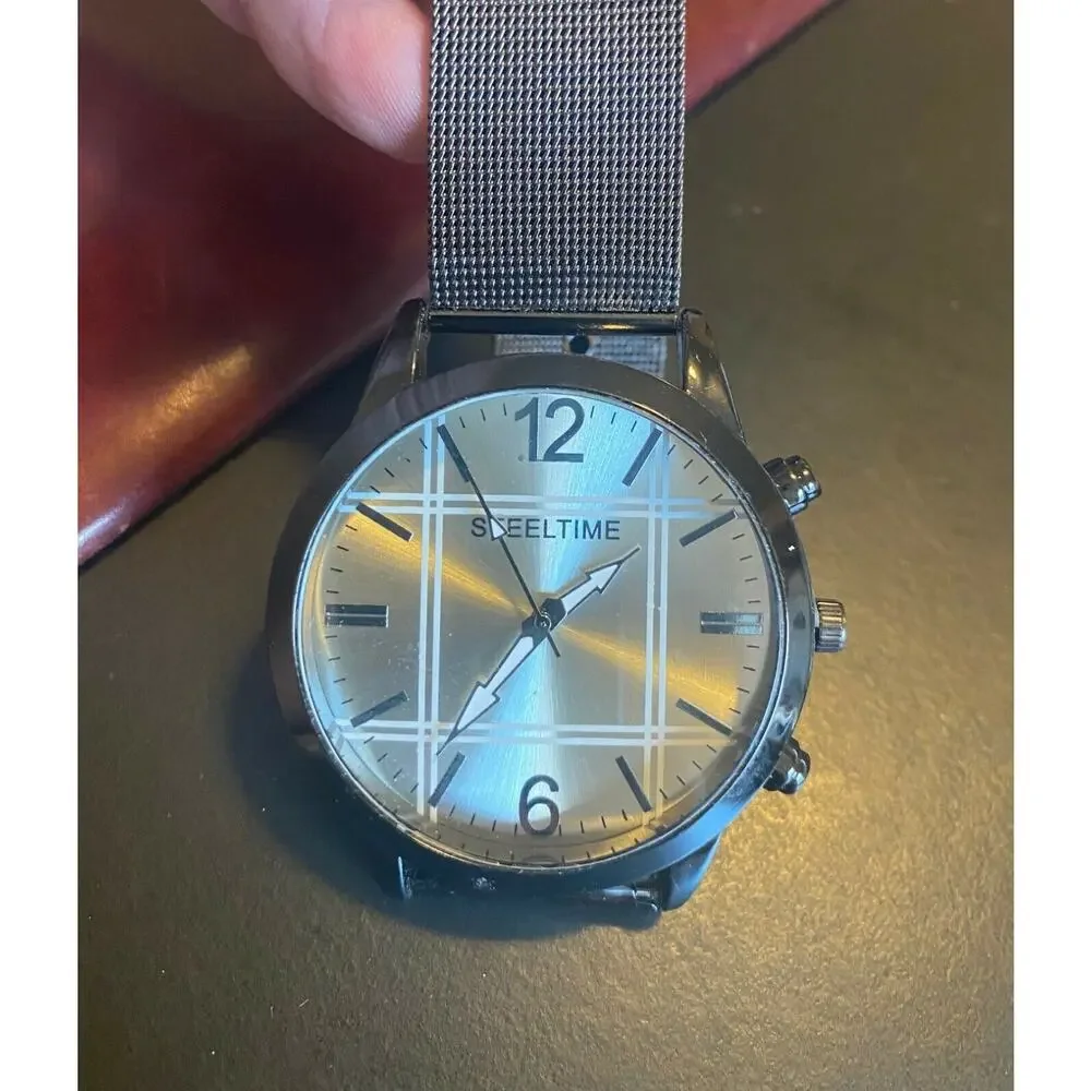 Men's 45mm Steel Time Watch, Gun Metal Tone Case and Mesh Band